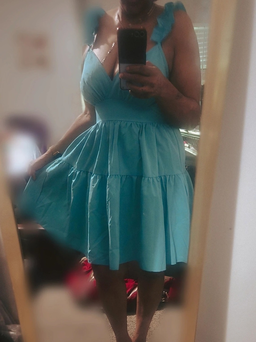 Blue Tiered Ruffle Strap Dress - Women